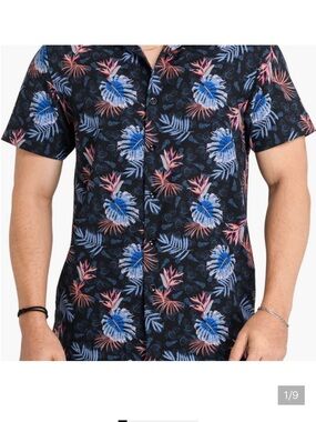 NWT CON.STRUCT Floral Print Men's Slim Stretch Short Sleeve Button Up Shirt 3XL